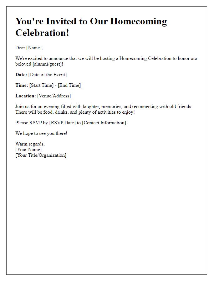 Letter template of homecoming celebration invite