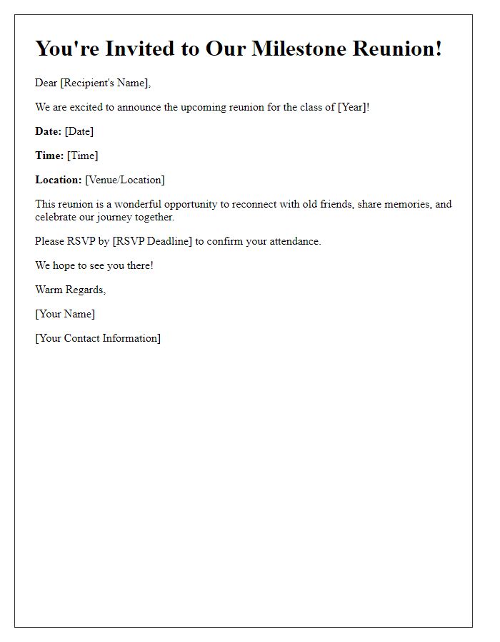 Letter template of milestone reunion notification