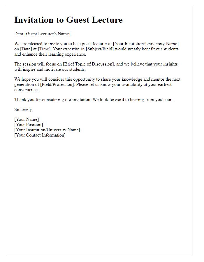 Letter template of invitation for guest lecturer to mentor students.