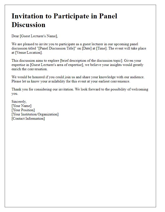 Letter template of invitation for guest lecturer to participate in a panel discussion.