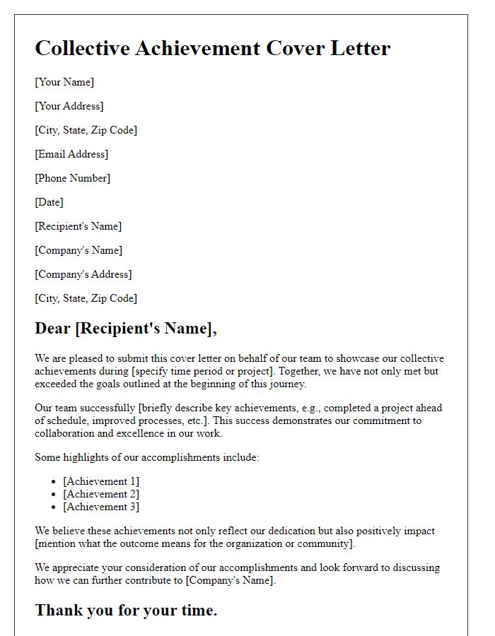 Letter template of collective achievement cover letter