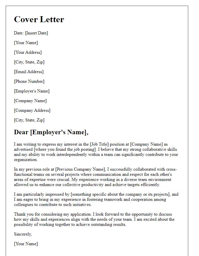 Letter template of interdependence in work cover letter