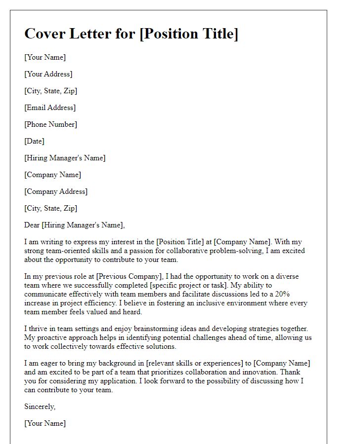 Letter template of team-oriented skills cover letter