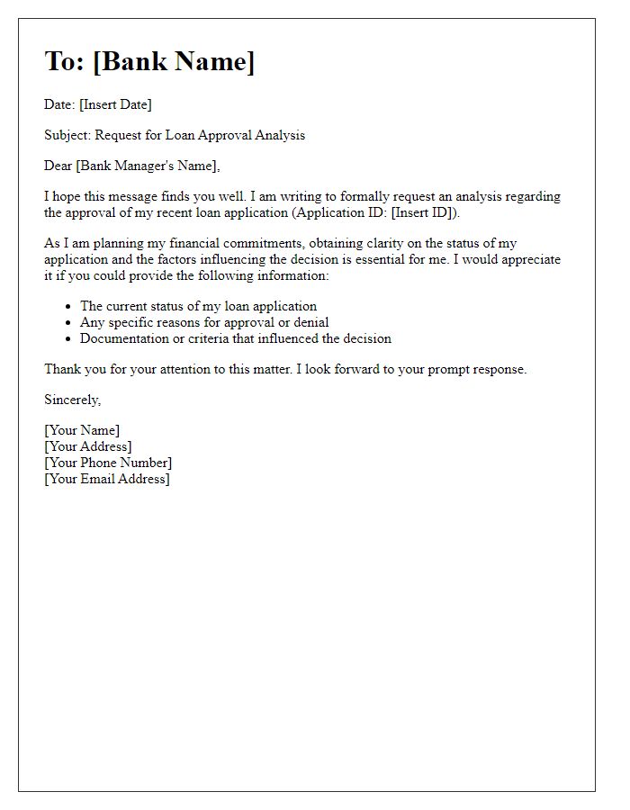 Letter template of bank loan approval analysis request