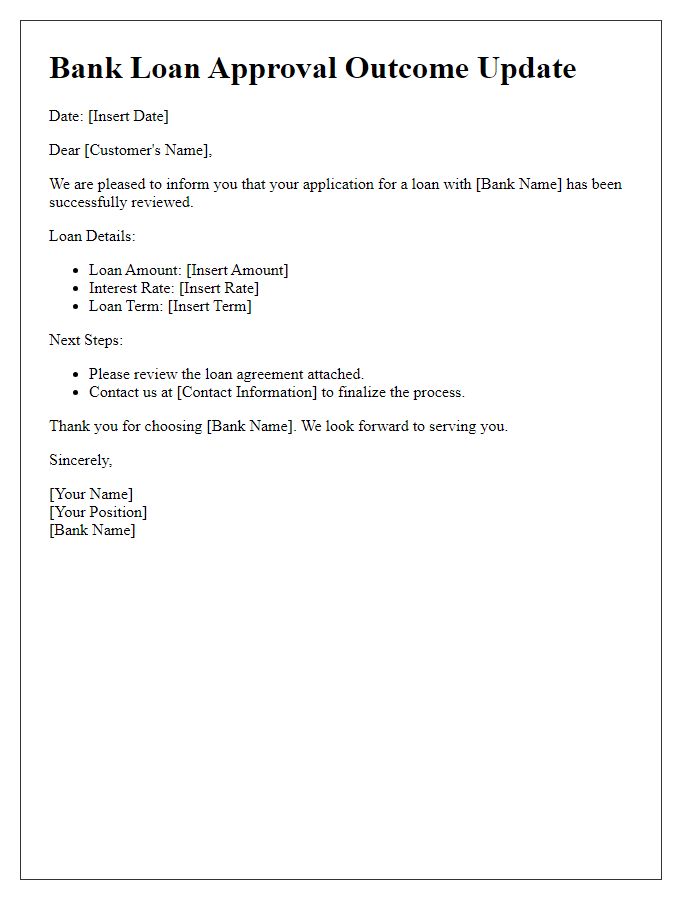 Letter template of bank loan approval outcome update