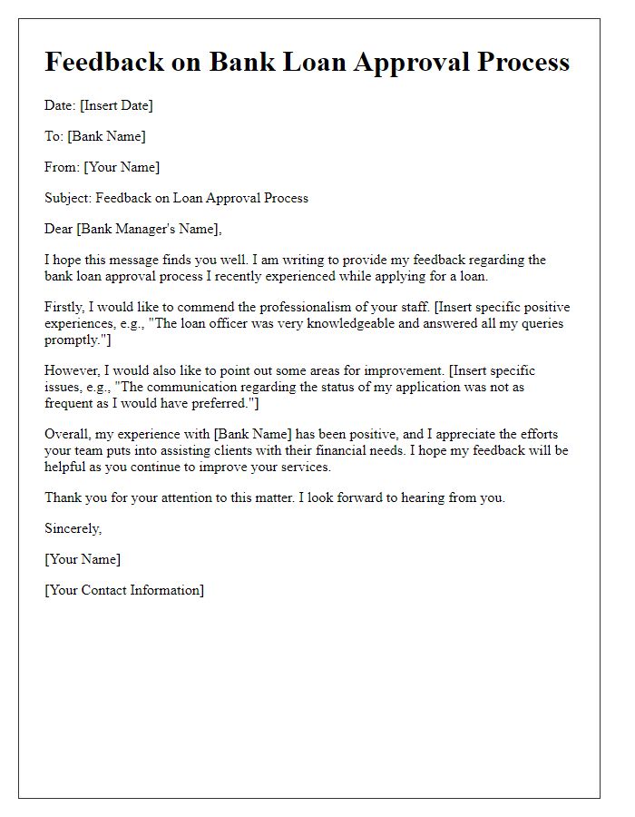 Letter template of bank loan approval process feedback