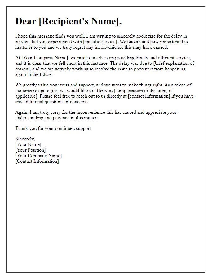 Letter template of heartfelt apology for service delay