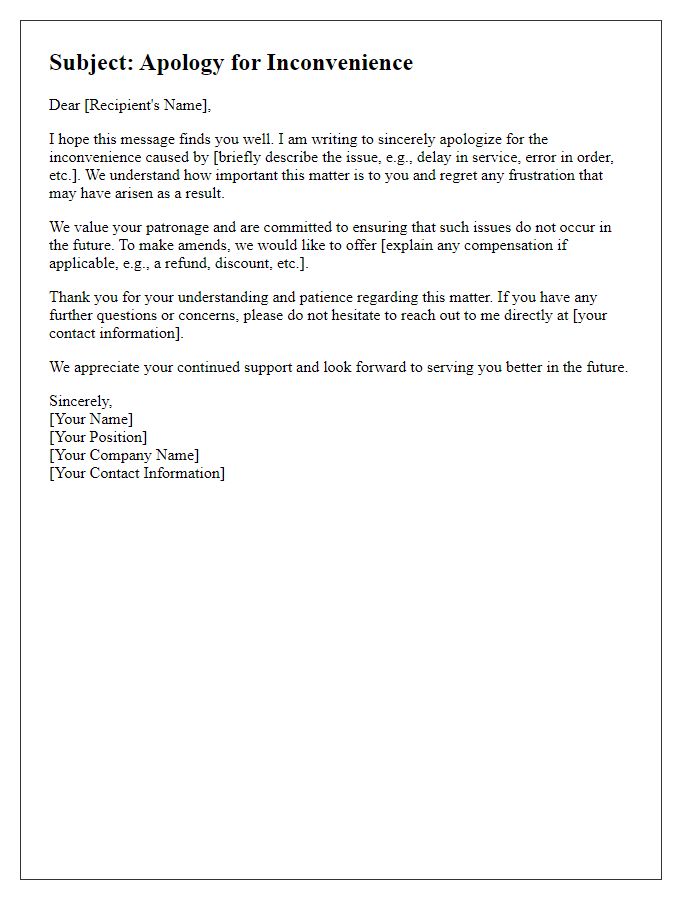 Letter template of professional apology for inconvenience