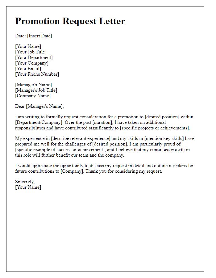 Letter template of formal promotion request