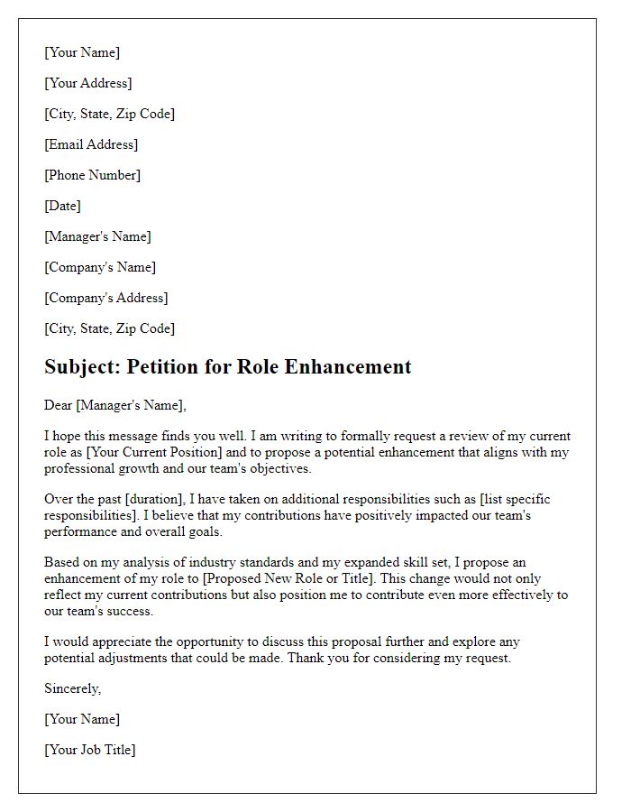 Letter template of role enhancement petition