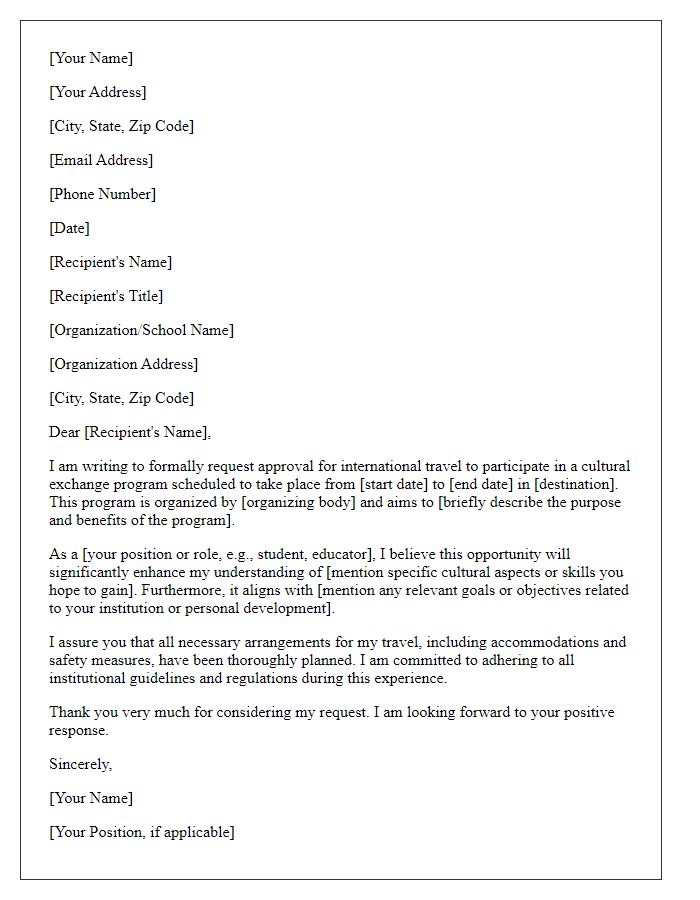 Letter template of appeal for international travel approval for cultural exchange programs