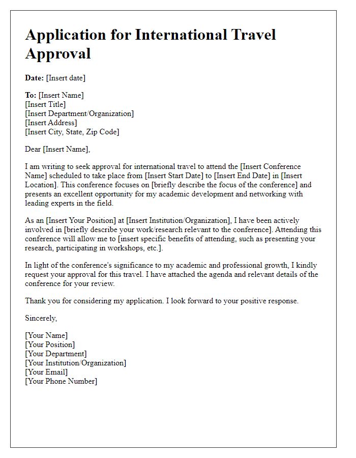 Letter template of application for international travel approval for academic conferences