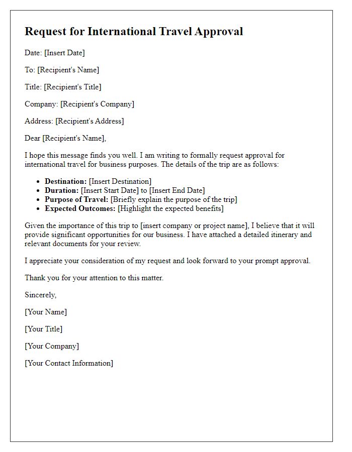 Letter template of request for international travel approval for business purposes