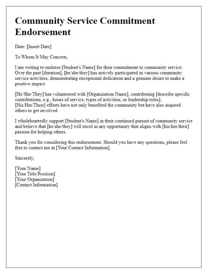 Letter template of community service commitment endorsement