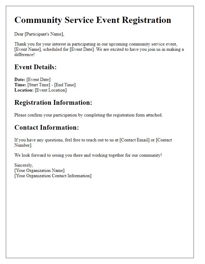 Letter template of community service event registration