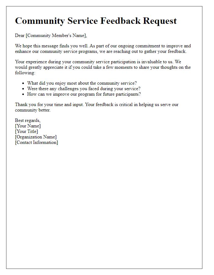 Letter template of community service feedback solicitation