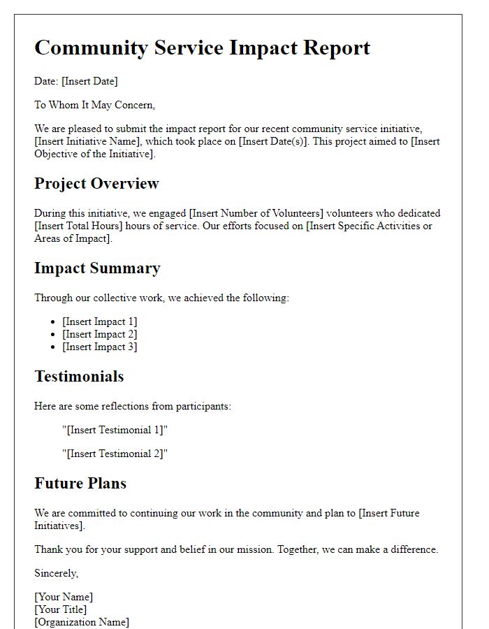 Letter template of community service impact report