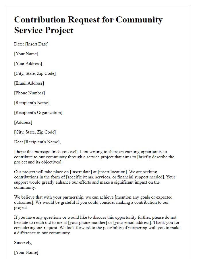 Letter template of community service project contribution request