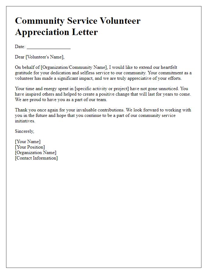 Letter template of community service volunteer appreciation