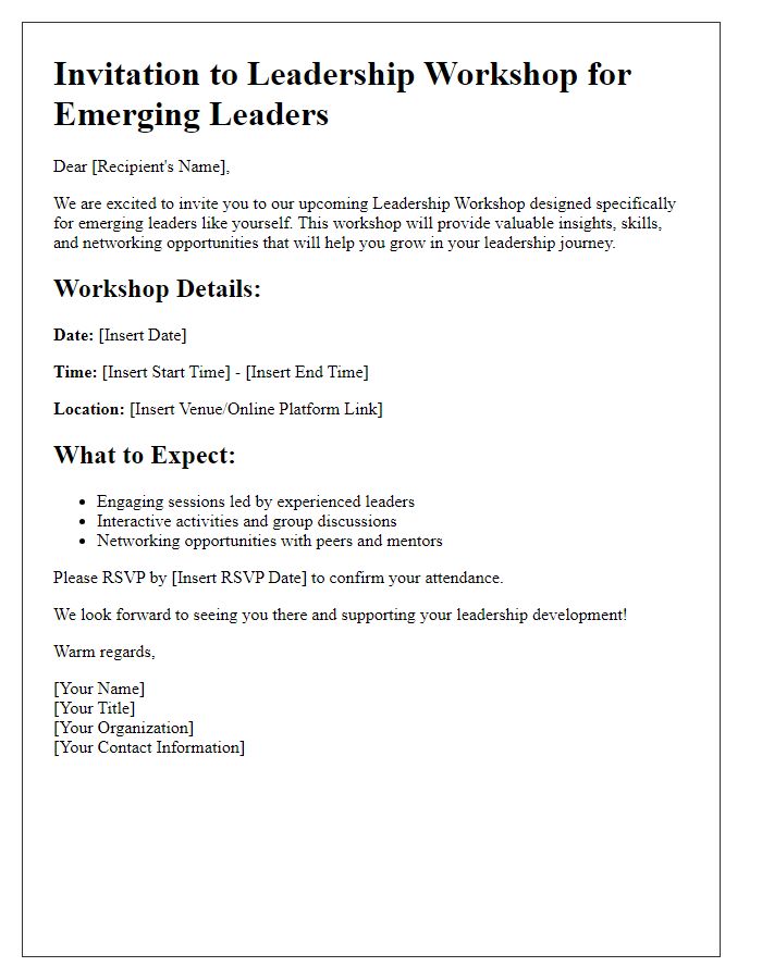 Letter template of leadership workshop invitation for emerging leaders