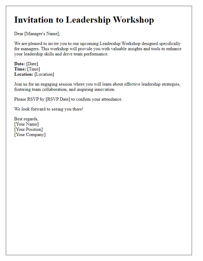 Letter template of leadership workshop invitation for managers