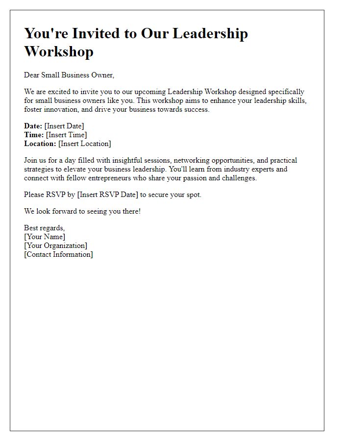 Letter template of leadership workshop invitation for small business owners