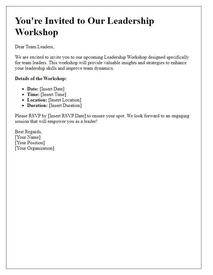 Letter template of leadership workshop invitation for team leaders