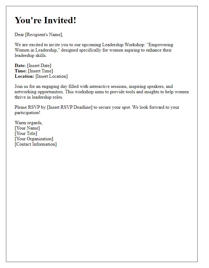 Letter template of leadership workshop invitation for women in leadership