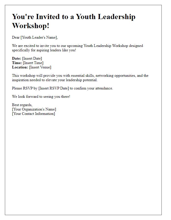 Letter template of leadership workshop invitation for youth leaders