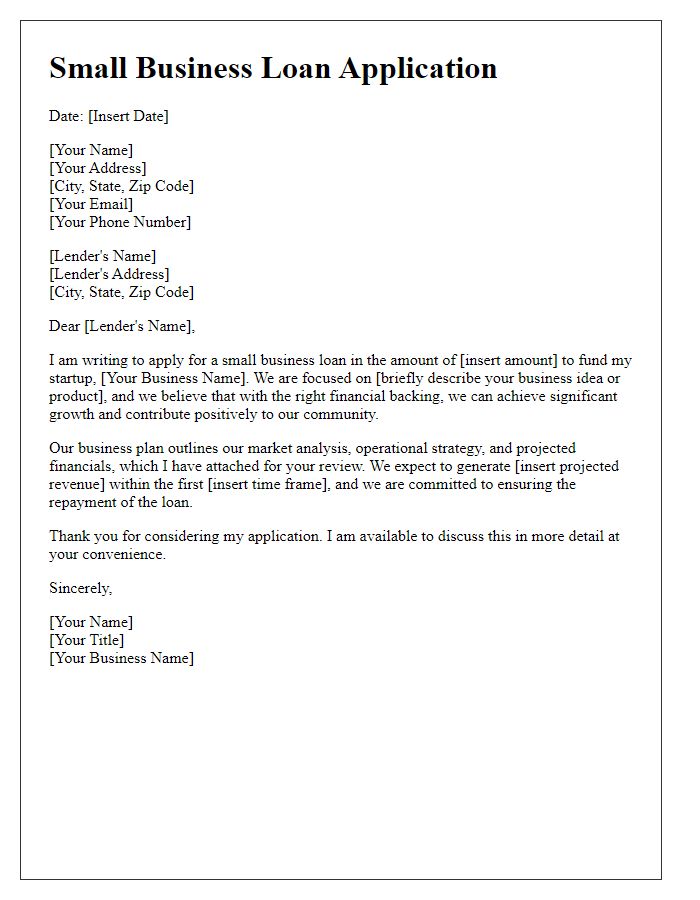 Letter template of small business loan application for startup funding