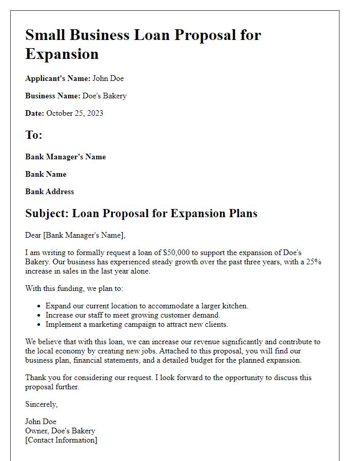 Letter template of small business loan proposal for expansion plans