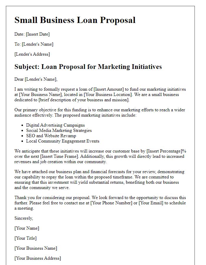 Letter template of small business loan proposal for marketing initiatives