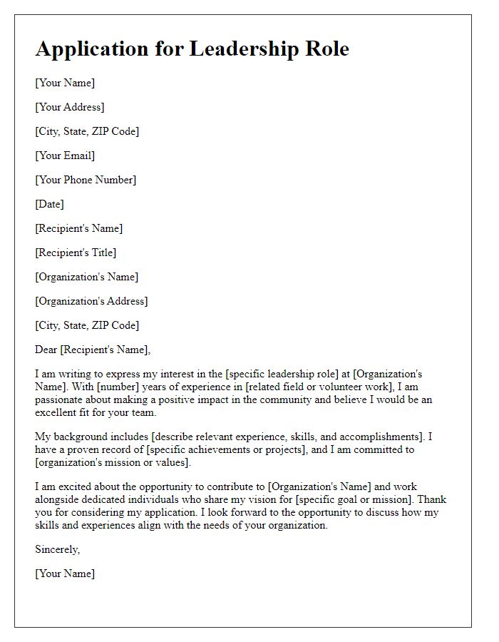 Letter template of application for leadership role in non-profit