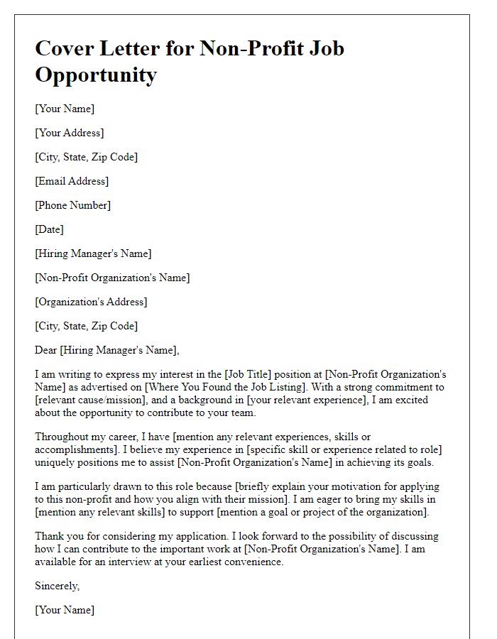 Letter template of cover letter for non-profit job opportunity