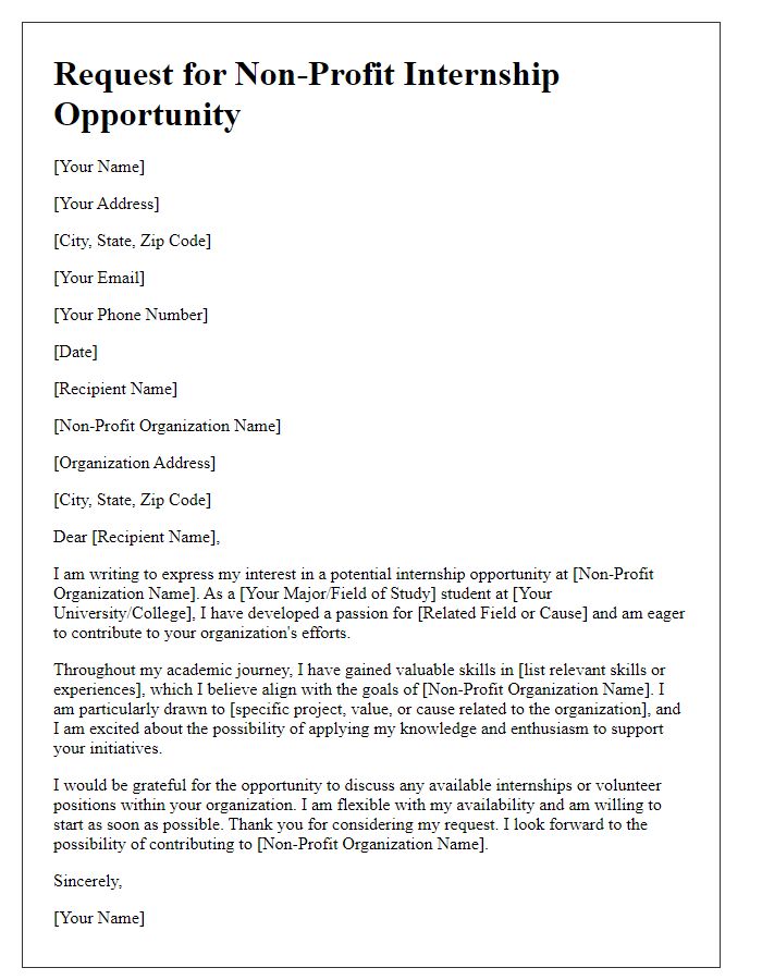 Letter template of request for non-profit internship opportunity