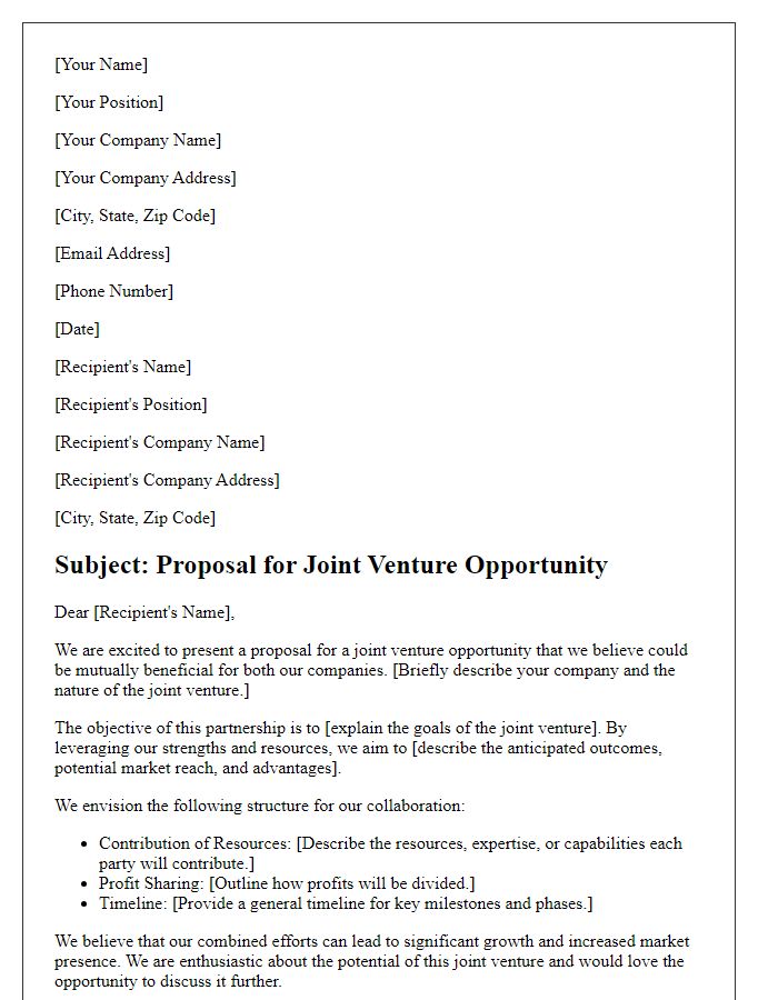 Letter template of investment proposal for a joint venture opportunity.