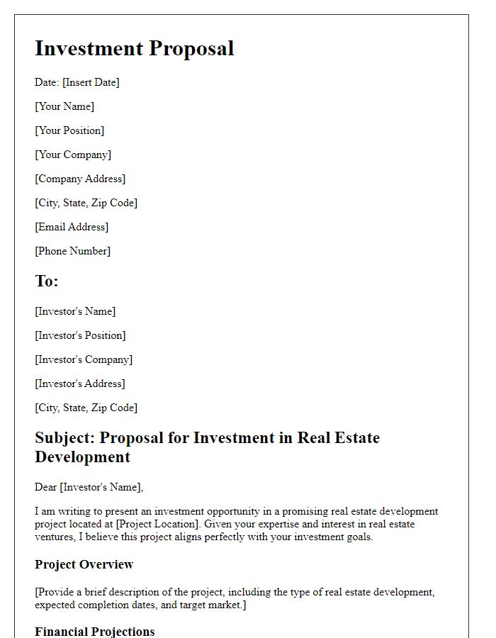 Letter template of investment proposal for real estate development.