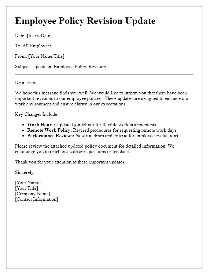 Letter template of employee policy revision update