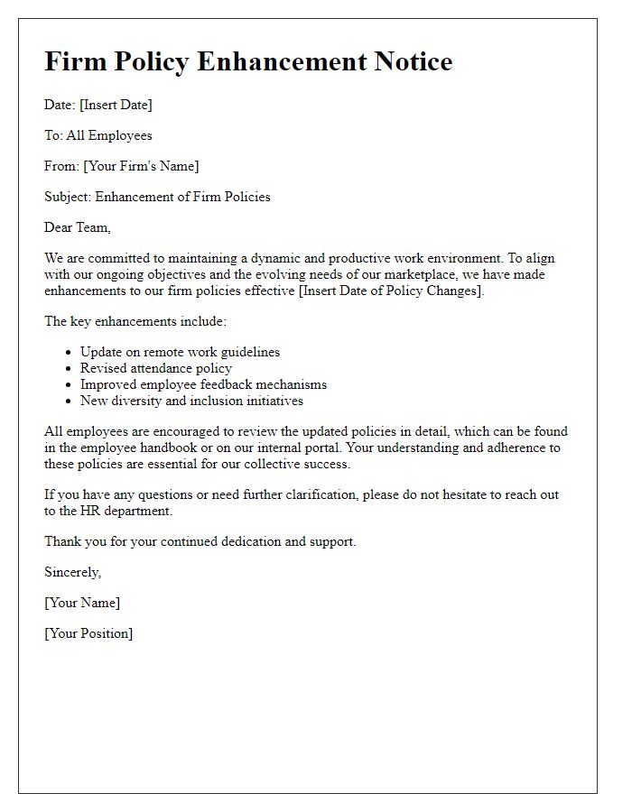 Letter template of firm policy enhancement notice