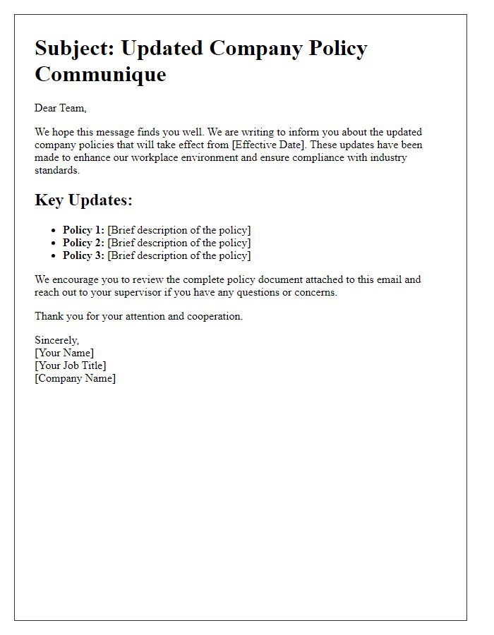 Letter template of updated company policy communiqu