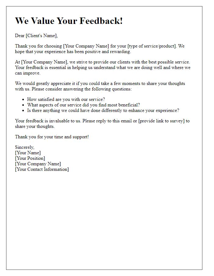 Letter template of client experience feedback solicitation