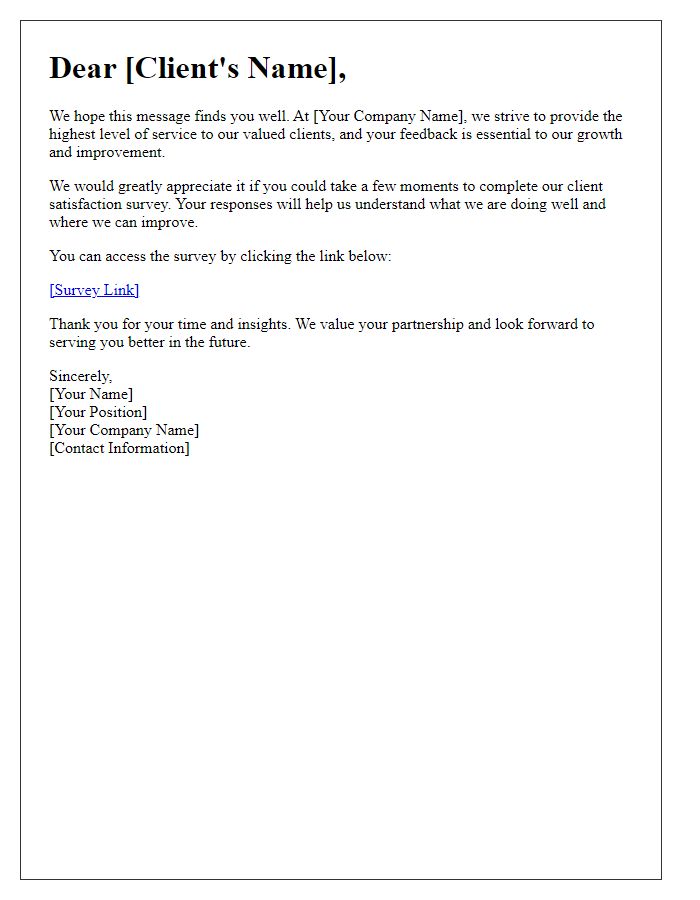Letter template of client satisfaction survey request