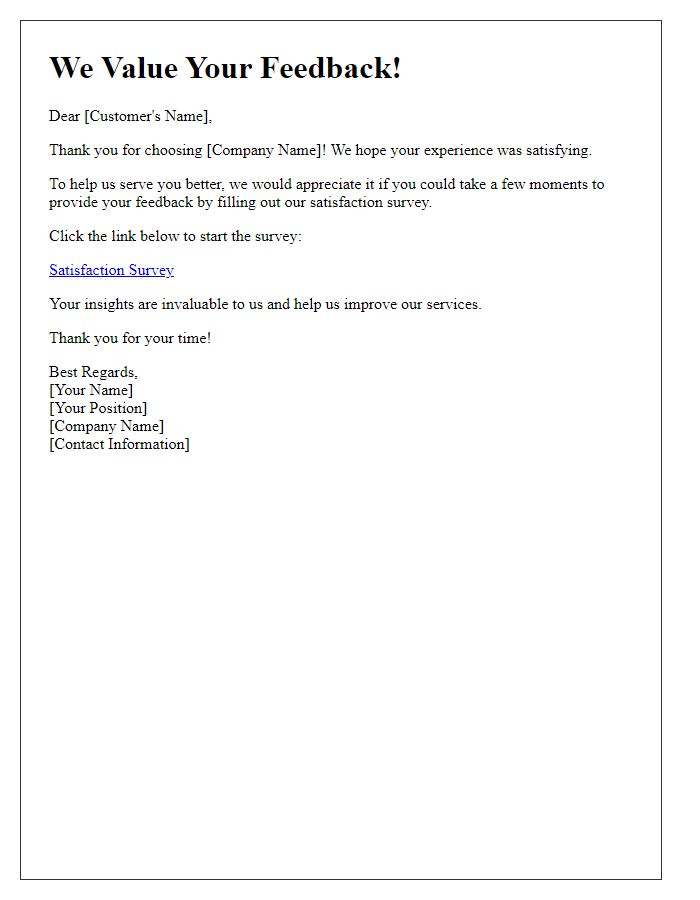 Letter template of satisfaction feedback request