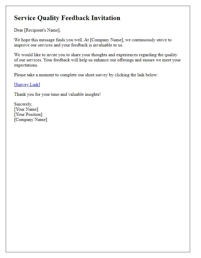 Letter template of service quality feedback invitation