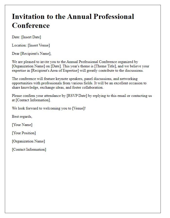 Letter template of formal invitation to a professional conference