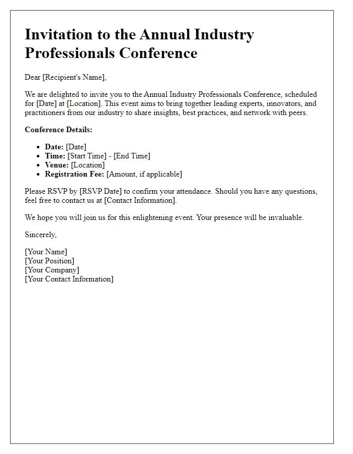 Letter template of invitation to industry professionals for a conference