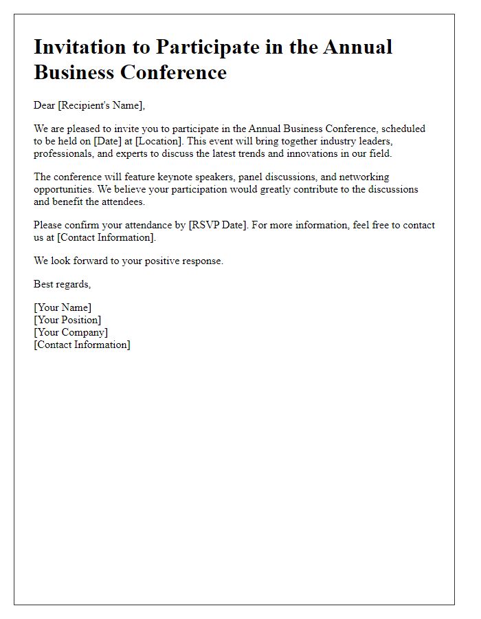 Letter template of invitation to participate in a business conference