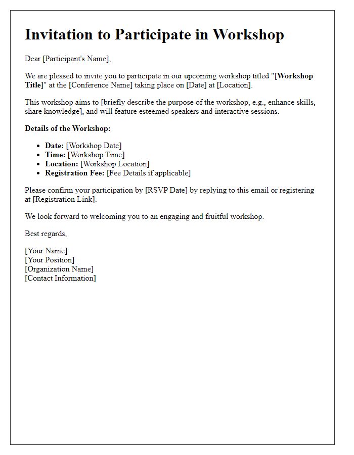 Letter template of invitation for workshop participation at a conference