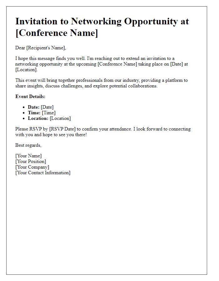 Letter template of networking opportunity invitation for a conference