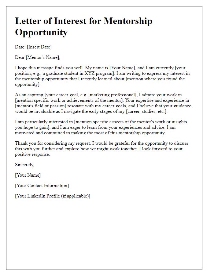 Letter template of expressing interest in a mentorship opportunity